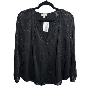 NEW See U Soon Black Swiss Dot Chiffon Sheer Long Sleeve Top Size Small